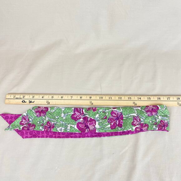 Coach Signature Skinny Scarf Purse Piny Tail Tie Purple Pink Green Floral - Picture 3 of 8